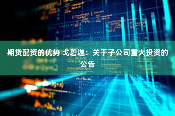 期货配资的优势 戈碧迦：关于子公司重大投资的公告