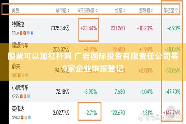 股票可以加杠杆吗 广岩国际投资有限责任公司等9家企业申报登记