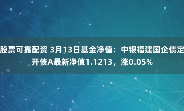 股票可靠配资 3月13日基金净值：中银福建国企债定开债A最新净值1.1213，涨0.05%